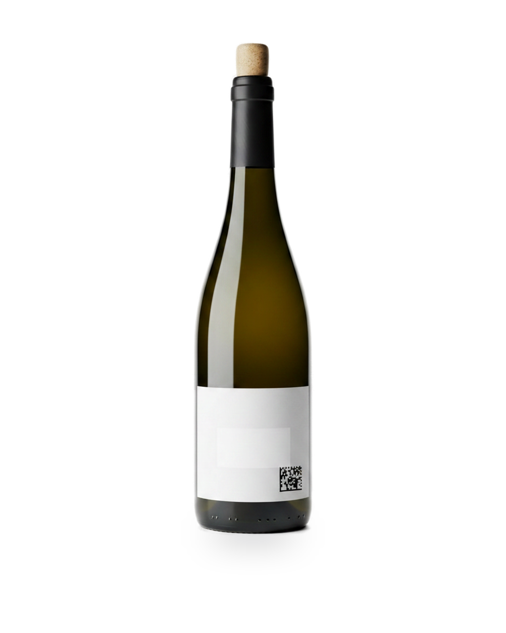 Una botella de vino que lleva un código DataMatrix ECC200 serializado